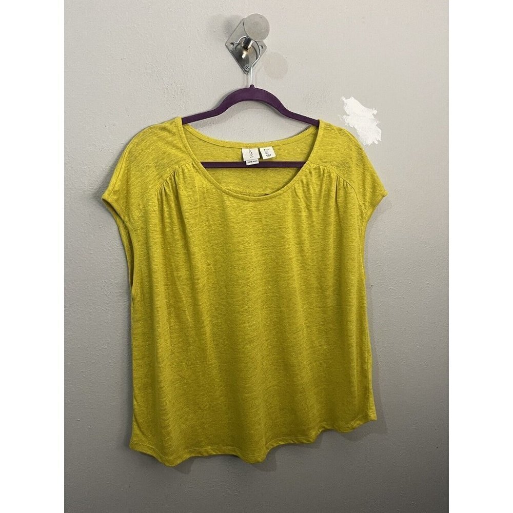 Joie Linen Tshirt Boxy Burnt Out Short Sleeve Size Large Green - Picture 2 of 9